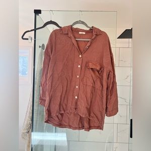 Burnt orange/red blouse - boutique Italy - button down shirt flowy